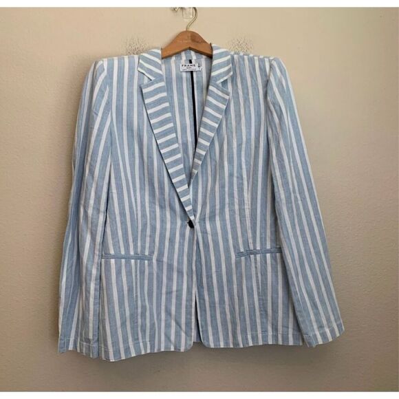 FRAME Denim cotton oversized blue white stripe blazer size medium - Picture 4 of 13